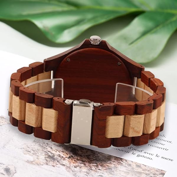 Wooden Watches Mens with Handmade Colorful Bamboo Wood Watch Analog Date Quartz Wooden Watch for Men WD1018-red