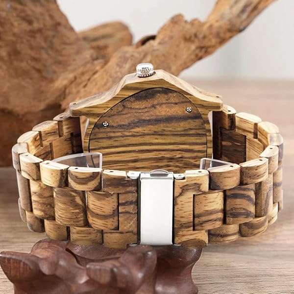 Men's Wooden Watch Triangle Skeleton Automatic Watch Mechanical Wood Watches for Men Tan